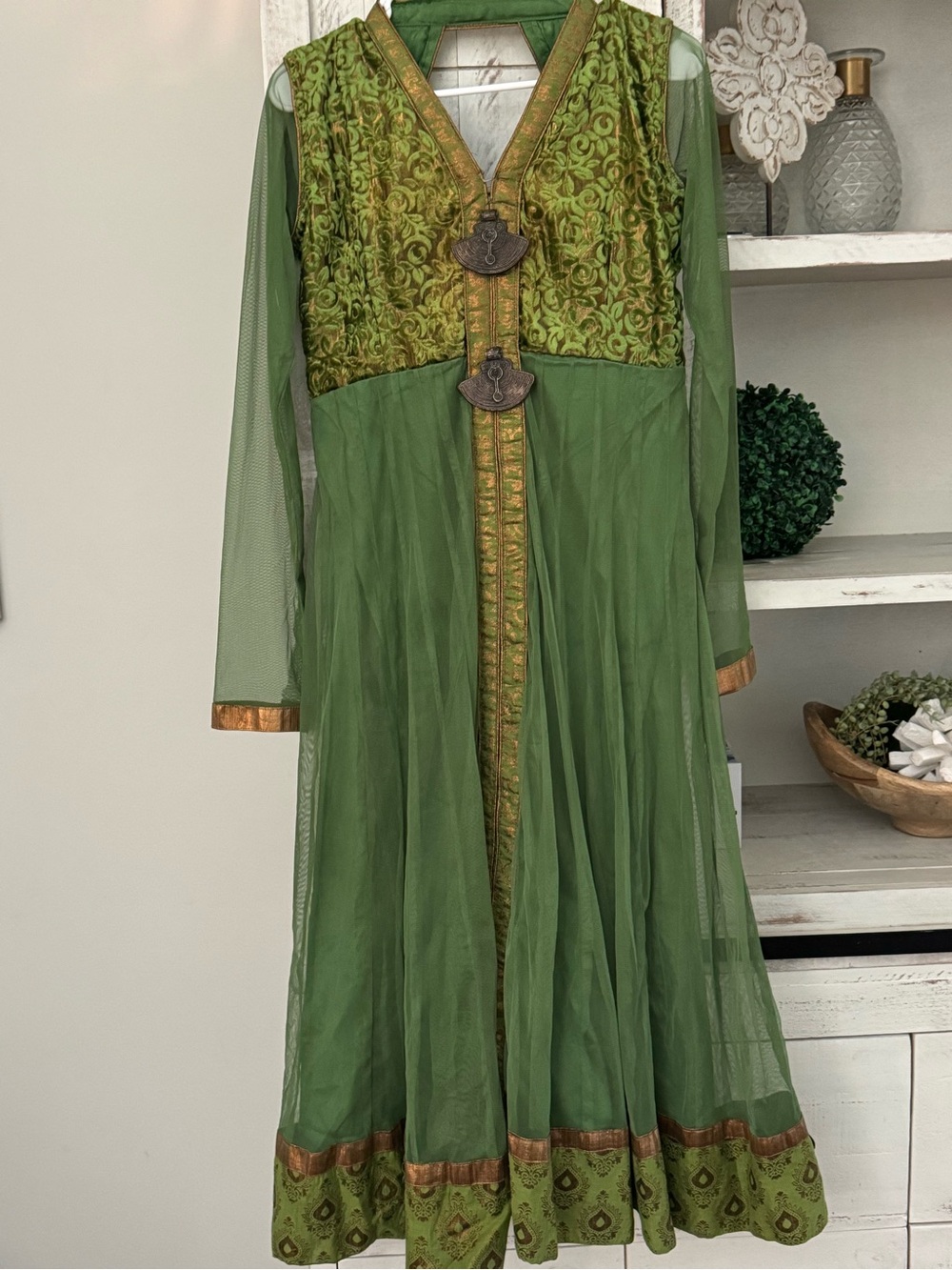 Anarkali renaissance fairy sheer long dress metal embellishment fits size small
